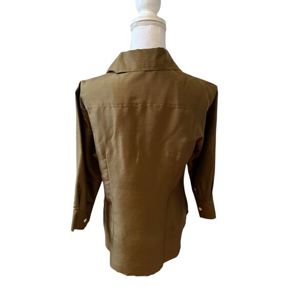 Vintage Harve Silk Collared Top Olive Green 12 - Picture 4 of 5